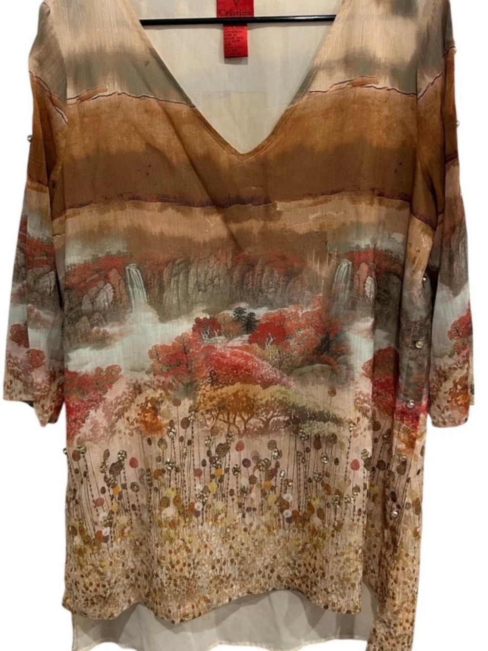 V CRISTINA Artistic Landscape Tunic - Earthy Browns & Rust Size Small